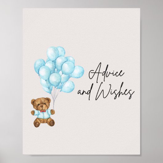 Baby Blue Bear Babydusche und Wünsche Poster (Vorne)
