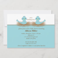 Baby Blue Birds TWINS Babydusche Einladung