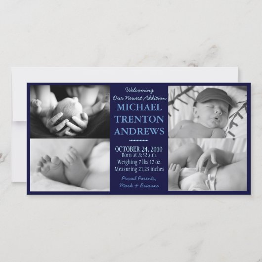 Baby Blue Birth Announcement Collage (Kind) Ankündigung (Vorderseite)