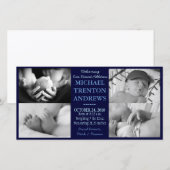 Baby Blue Birth Announcement Collage (Kind) Ankündigung (Vorne/Hinten)