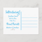 Baby Blue Birth Foto Ankündigung Postcard (Rückseite)