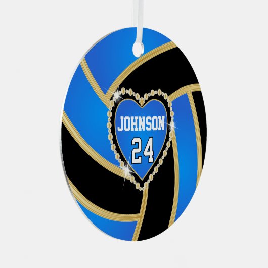 Baby Blue, Black and Gold Volleyball Ornament Aus Metall (Vorderseite Rechts)