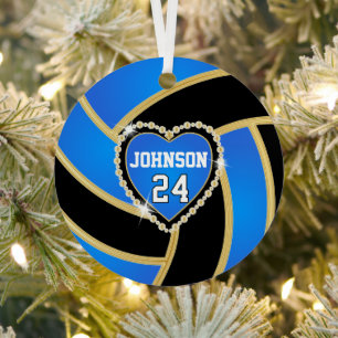 Baby Blue, Black and Gold Volleyball Ornament Aus Metall