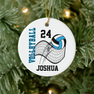 Baby Blue, Black and White Volleyball Keramik Ornament