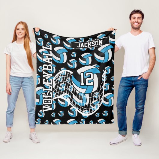 Baby Blue, Black and White Volleyball Pattern Fleecedecke (Beispiel)