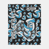 Baby Blue, Black and White Volleyball Pattern Fleecedecke (Vorderseite)