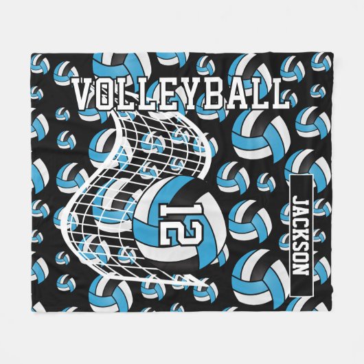 Baby Blue, Black and White Volleyball Pattern Fleecedecke (Vorderseite (Horizontal))