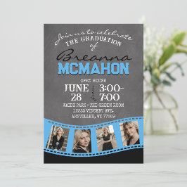 Baby Blue & Black Chalkboard Foto Filmstrip Grad Einladung