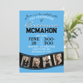 Baby Blue & Black Filmstrip 5 Foto Abschluss Einladung