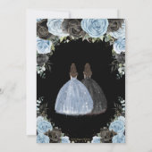 Baby Blue Black Floral Twins Gold Quinceañera XV Einladung (Rückseite)