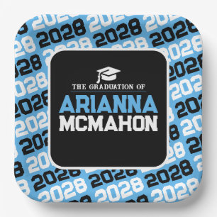 Baby Blue & Black Personalisiert Abschluss Pappteller