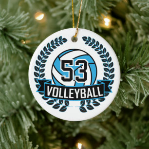 Baby Blue & Black 🏐 Volleyball Keramik Ornament