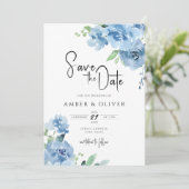 Baby Blue Blue Blue Floral Blätter Save the Date Einladung (Stehend Vorderseite)