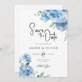 Baby Blue Blue Blue Floral Blätter Save the Date Einladung (Vorne/Hinten)