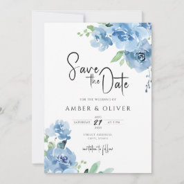Baby Blue Blue Blue Floral Blätter Save the Date Einladung