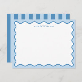 Baby Blue & Blue Wavy Border Note Card Einladung
