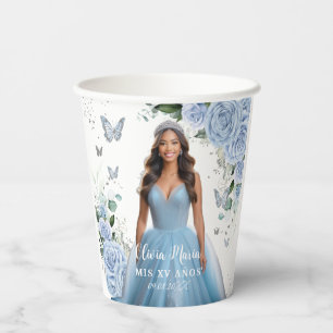 Baby Blue Blumen Quinceañera Sweet 16 Foto Pappbecher