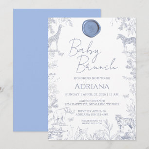 Baby Blue Blumen- und Tiermotiv-Einladung zur Baby Einladung