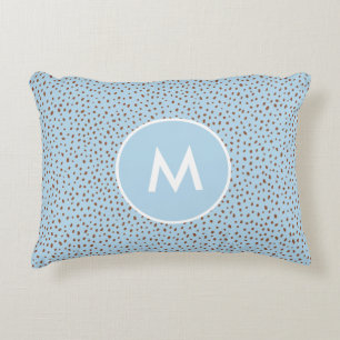 Baby Blue & Boho Terracotta Brown Dots Monogram Dekokissen