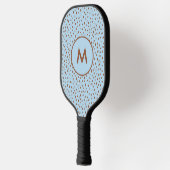Baby Blue & Boho Terracotta Brown Dots Monogram Pickleball Schläger (Links)