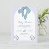 Baby Blue Bow Baby Dusche Einladung (Stehend Vorderseite)