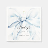 Baby Blue Bow Baptism Serviette (Vorderseite)