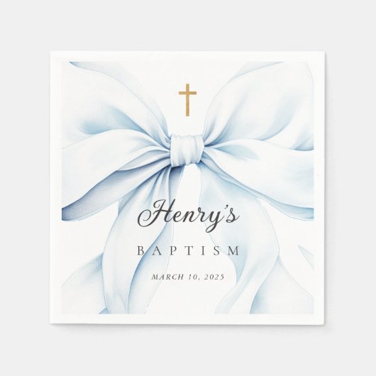 Baby Blue Bow Baptism  Serviette (Vorderseite)