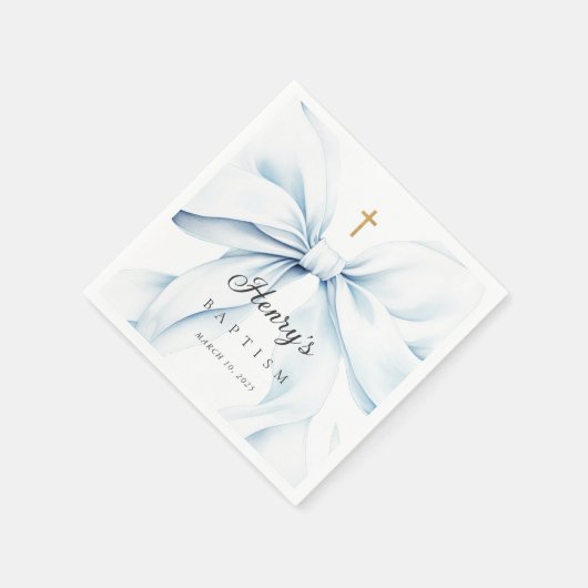 Baby Blue Bow Baptism  Serviette (Ecke)