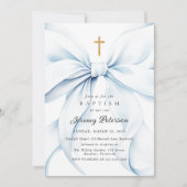 Baby Blue Bow Taufe Einladung (Vorderseite)