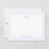 Baby Blue Bow und Streifen Border Mitteilungskarte (Vorderseite)