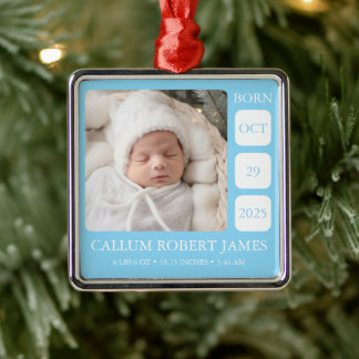 Baby Blue Boy Geburtsstatistik Metall-Foto-Ornamen Ornament Aus Metall