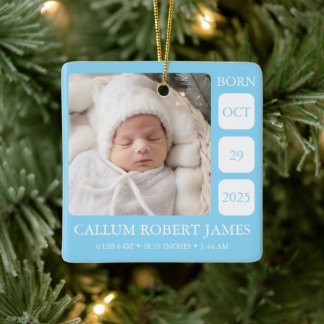 Baby Blue Boy Geburtsstatistik Ornament mit Foto