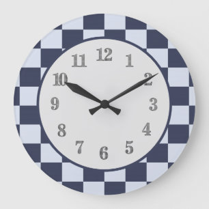 Baby Blue Boy Geometric Square Pattern Quilt Große Wanduhr