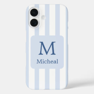 Baby Blue Boy Stripes Monogram Classic iPhone 16 Hülle