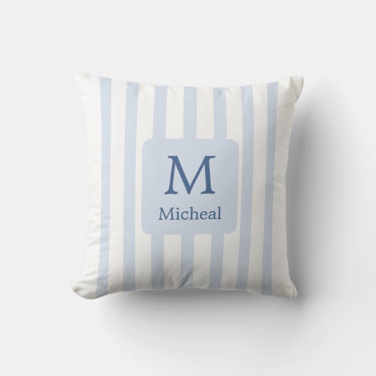 Baby Blue Boy Stripes Monogram Classic Kissen (Vorderseite)