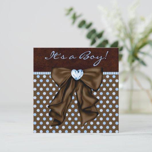 Baby Blue Brown Baby Boy Dusche Einladung (Stehend Vorderseite)