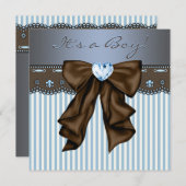 Baby Blue Brown Baby Boy Dusche Einladung (Vorne/Hinten)