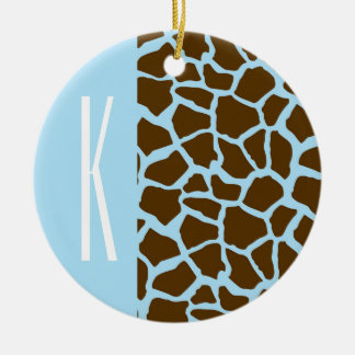 Baby Blue & Brown Giraffe Animal Print Keramikornament