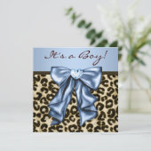 Baby Blue Brown Leopard Baby Boy Dusche Einladung (Stehend Vorderseite)