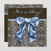 Baby Blue Brown Leopard Baby Boy Dusche Einladung (Vorne/Hinten)