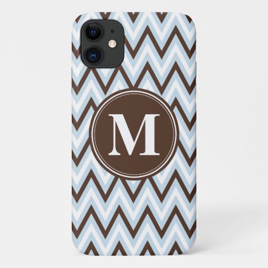 Baby Blue Brown Zickzack mit Monogram Case-Mate iPhone Hülle (Rückseite)