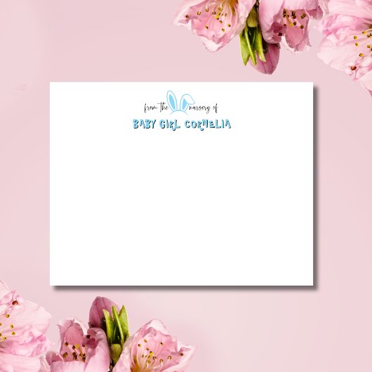 Baby Blue Bunny Ears Nursery Stationery Note Card Einladung