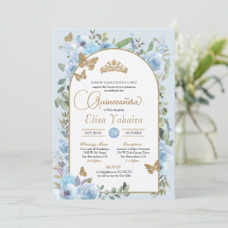 Baby Blue Butterfly Watercolor Floral Quinceañera Einladung