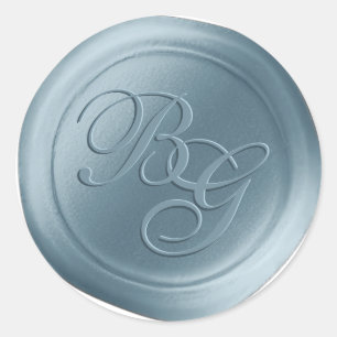 Baby Blue Calligraphy Monogram Wax Siegel Stickers