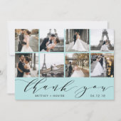 Baby Blue Calligraphy Script Foto Collage Dankeskarte (Vorderseite)