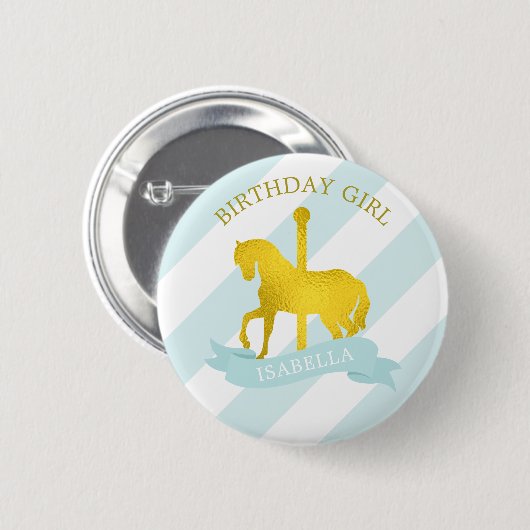 Baby Blue Carousel Pferd "Birthday Girl" Button (Vorne & Hinten)