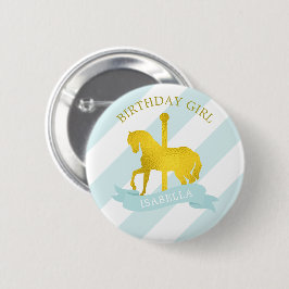 Baby Blue Carousel Pferd "Birthday Girl" Button