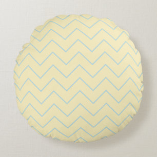 Baby Blue Chevron auf gelbem Wurfkissen - Rund Rundes Kissen