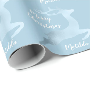 Baby Blue Christmas Rentiermuster personalisiert Geschenkpapier