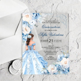 Baby Blue Cinderella Quinceañera-Einladung Acryleinladungen